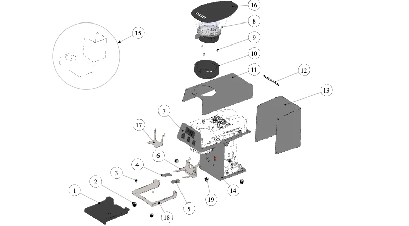 La Marzocco Pico – 07 – Gehäuse (Explosionszeichnung)