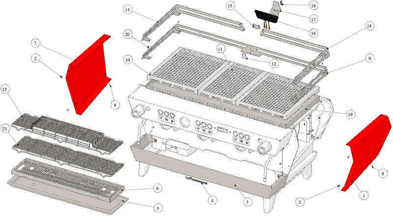 La Marzocco KB90 – 07 – Gehäuse (Explosionszeichnung)