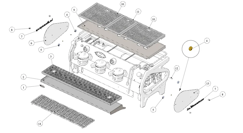 La Marzocco Strada EE – 07 – Body Panel Assembly (exploded view)