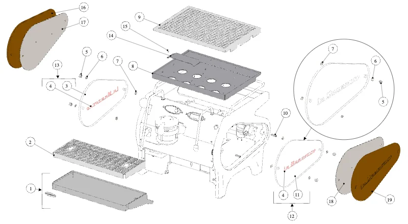 La Marzocco Strada EP 1GR – 07 – Body Panel Assembly (exploded view)