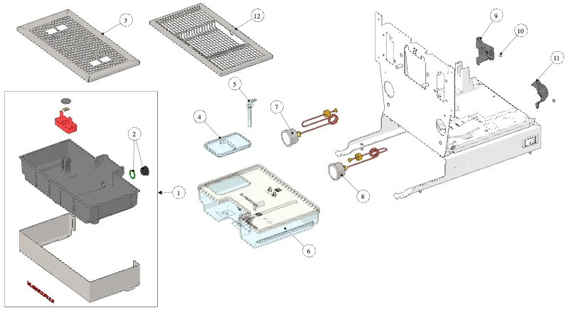 La Marzocco Linea Mini R – 09 – Abtropfschale / Wassertank (Explosionszeichnung)