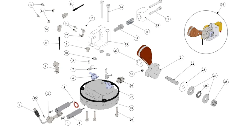 La Marzocco Modbar AV 1GR – 09 – Espresso Tap System (exploded view)