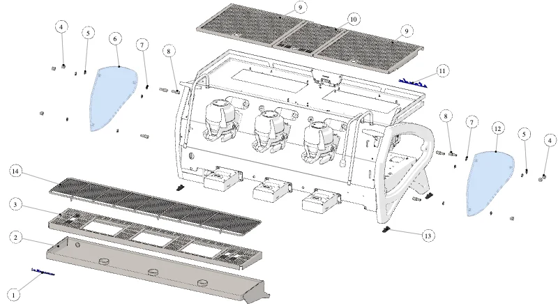 La Marzocco Strada X – 10 – Gehäuse (Explosionszeichnung)