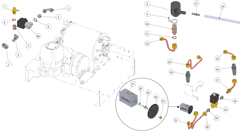 La Marzocco Strada X 1GR – 110 – Hydraulik (Explosionszeichnung)