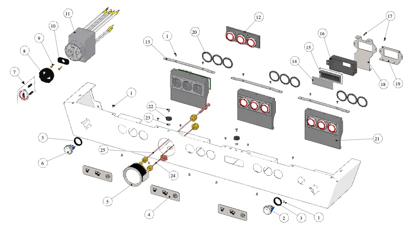 La Marzocco KB90 – 11 – Bedienfeld (Explosionszeichnung)
