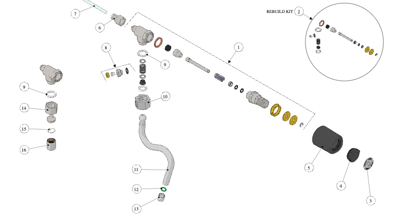 La Marzocco Linea Micra – 13 – Dampf- und Heißwasserventil (Explosionszeichnung)