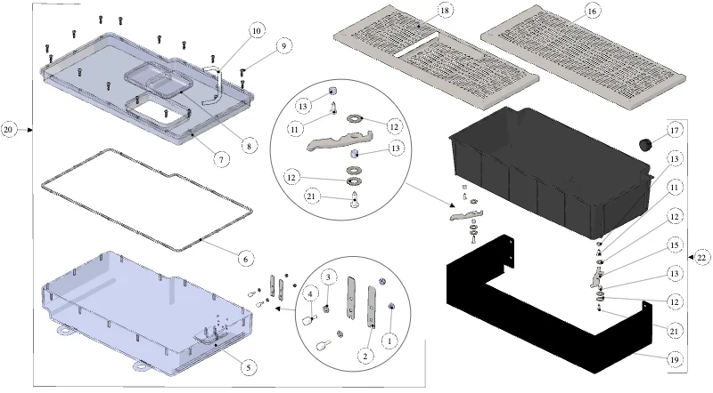 La Marzocco GS3 – 15 – Drain Box / Water Reservoir Assem. (exploded view)