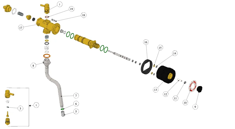 La Marzocco KB90 – 15 – Dampf und Heißwasser (Explosionszeichnung)