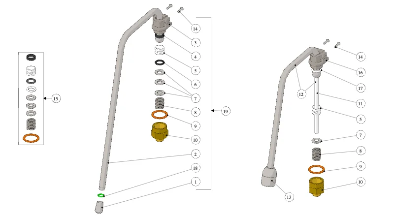 La Marzocco Strada EP 1GR – 15 – Steam and Hot Water Assembly (exploded view)