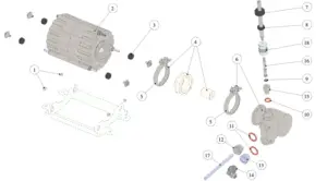 Explosionszeichnung Linea Mini R · 15 – Pumpenkopf und Motor (Rotationspumpe)