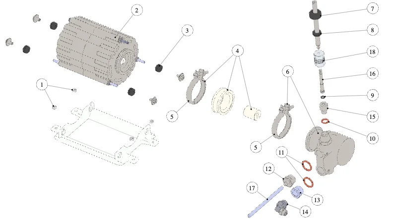 La Marzocco Linea Mini R – 15 – Pumpenkopf und Motor (Rotationspumpe) (Explosionszeichnung)
