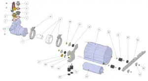 Exploded view Linea Mini · 15 – Water Motor Pump Assembly