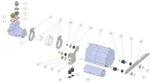 Explosionszeichnung Linea Mini · 15 – Pumpenkopf und Motor (Rotationspumpe)