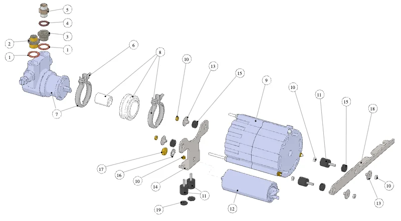 La Marzocco Linea Mini – 15 – Pumpenkopf und Motor (Rotationspumpe) (Explosionszeichnung)
