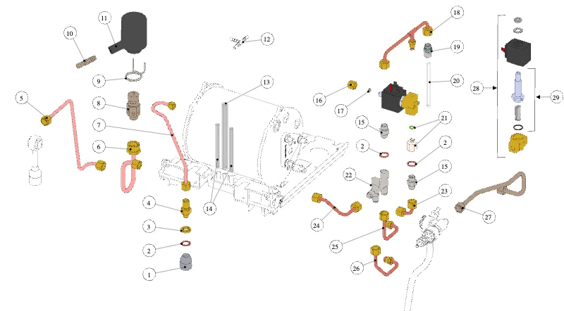La Marzocco Linea Mini R – 17 – Hydraulik (Explosionszeichnung)