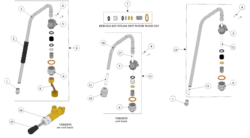 La Marzocco GS3 – 17 – Steam and Hot Water Assembly (exploded view)