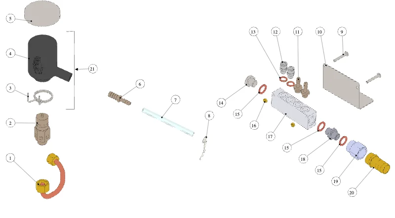 La Marzocco Modbar New Steam – 17 – Dampfmodul – Fittings und Ventile (Explosionszeichnung)