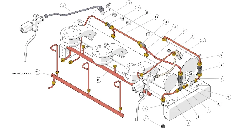 La Marzocco LCS – 21 – Hydraulik (Explosionszeichnung)