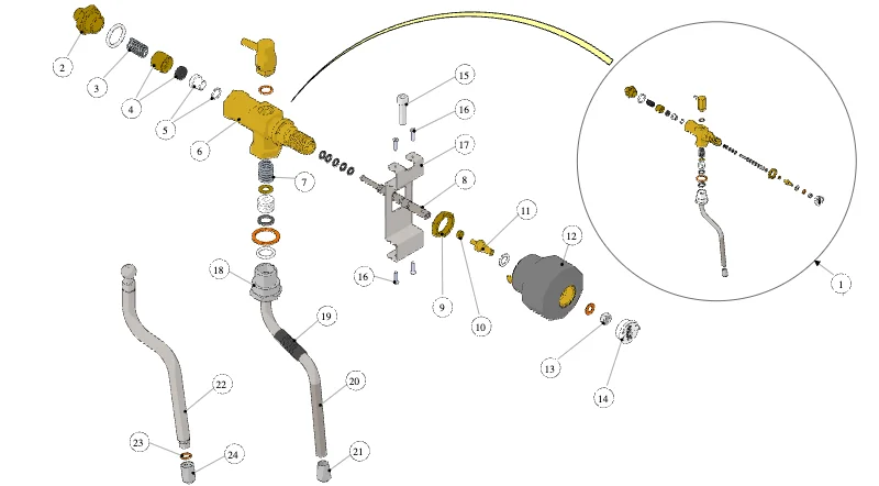 La Marzocco Linea PB – 21 – Steam and Hot Water Assembly (exploded view)