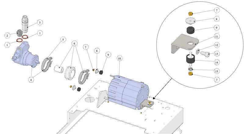 La Marzocco Shot Brewer – 23 – Pumpenkopf und Motor (Rotationspumpe) – MP (Explosionszeichnung)