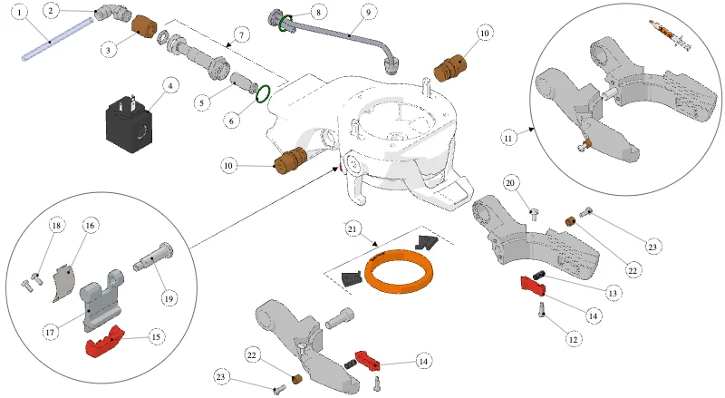 La Marzocco KB90 – 33 – Brühgruppe- Straight-In (Explosionszeichnung)