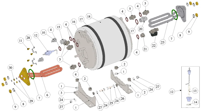 La Marzocco Linea Mini – 33 – Dampfboiler (Explosionszeichnung)