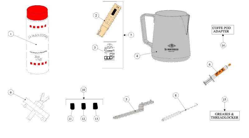 La Marzocco Linea Mini R – 37 – Schläuche und Zubehör (Explosionszeichnung)