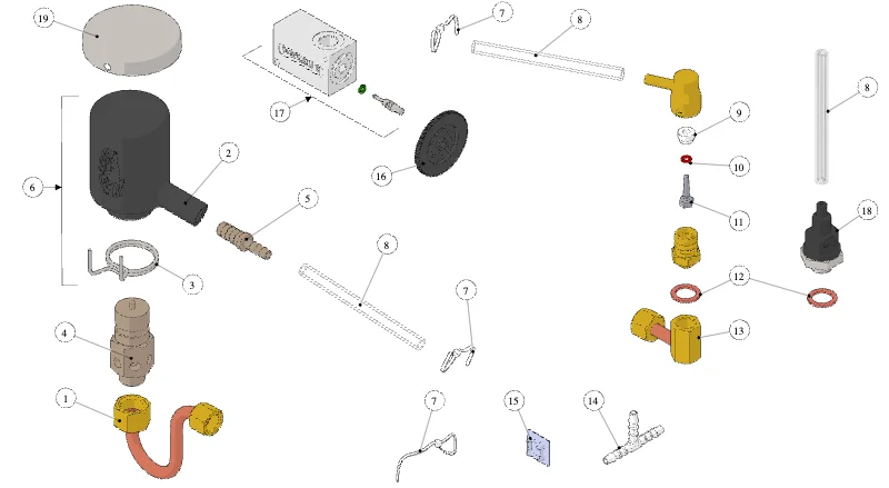 La Marzocco Leva – 45 – Fitting and Valves (exploded view)