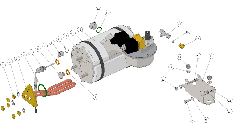 La Marzocco GB5-FB80 – 51 – Coffee Boiler Assem. – Sing. Boiler (exploded view)