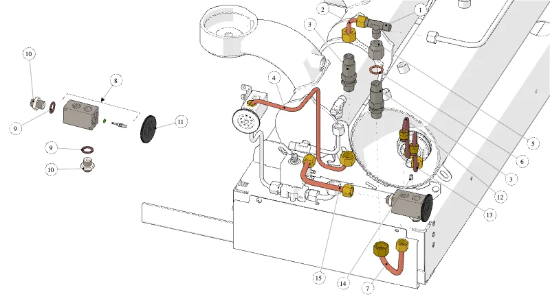 La Marzocco Linea PB – 55 – X Version – Hydraulic Assembly (exploded view)