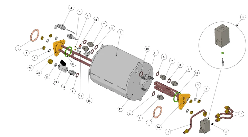 La Marzocco GS3 – 57 – Steam Boiler Assembly (exploded view)