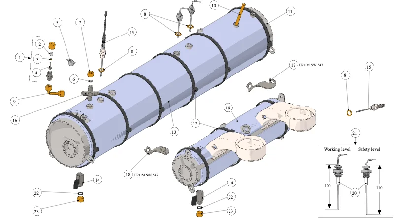 La Marzocco GB5-FB80 – 70 – Boiler Assembly (exploded view)