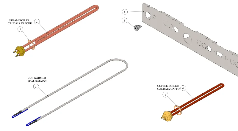 La Marzocco Linea PB – 75 – Heating Elements (exploded view)