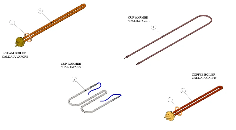 La Marzocco GB5-FB80 – 84 – Heating Elements (exploded view)