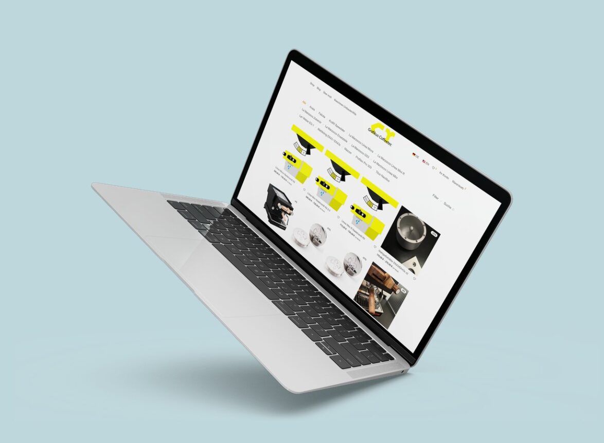Laptop mit dem neuen Grafikus-Coffeetec-Webshop